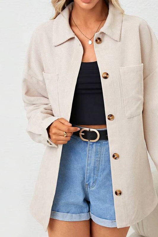 CWTBLL2752_SOLID COLOR LAPEL CORDUROY LONG SLEEVE LOOSE COAT