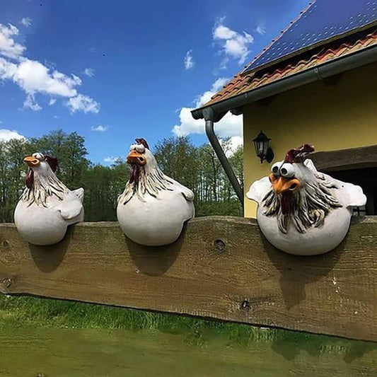 Creative Funny Chicken Resin Garden Fence Decor_CWAJE5299