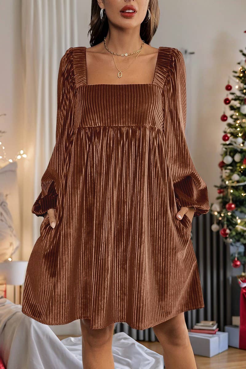 CWDSD7267_AUTUMN VELVET SQUARE NECK HALTER DRESS