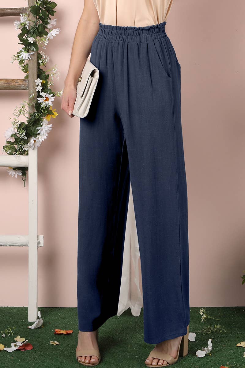 CWBLP428_EASY PULL ON COTTON LINEN PANTS WITH SIDE POCKET