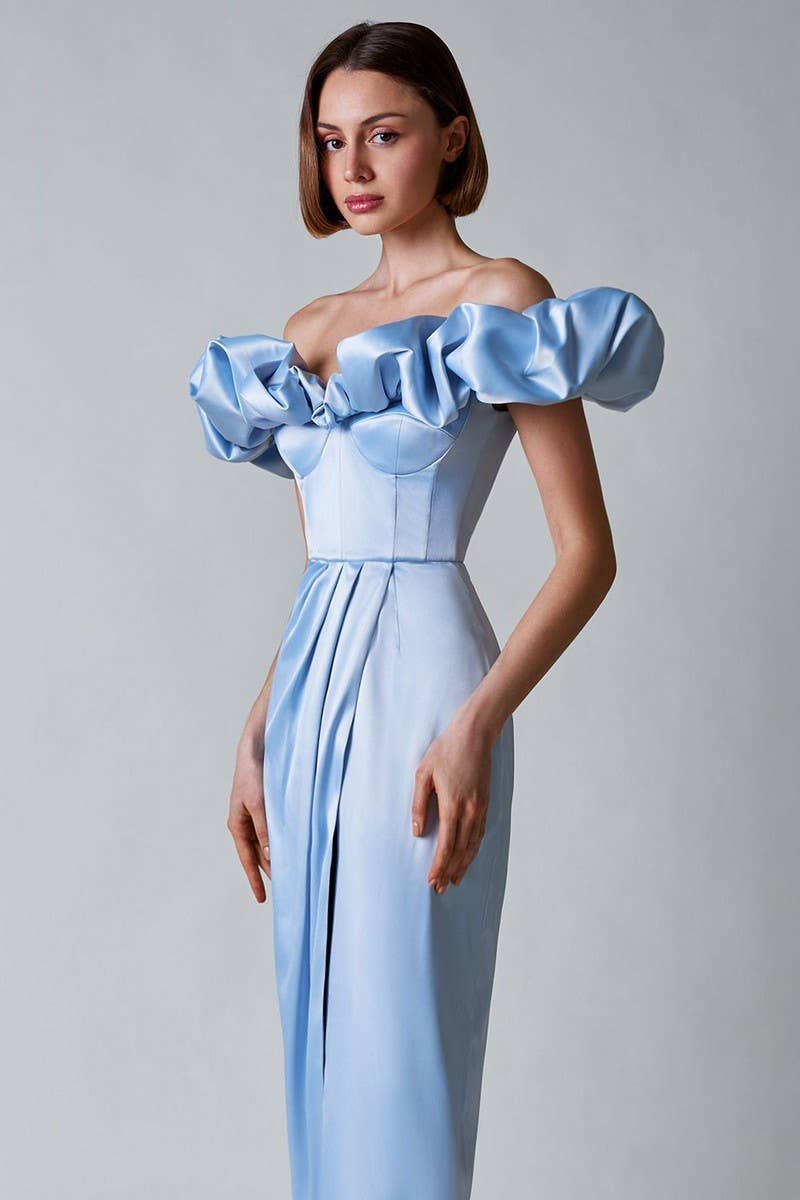 CWDMD5622_ELEGANT OFF-SHOULDER RUFFLE HIGH SLIT MAXI DRESS