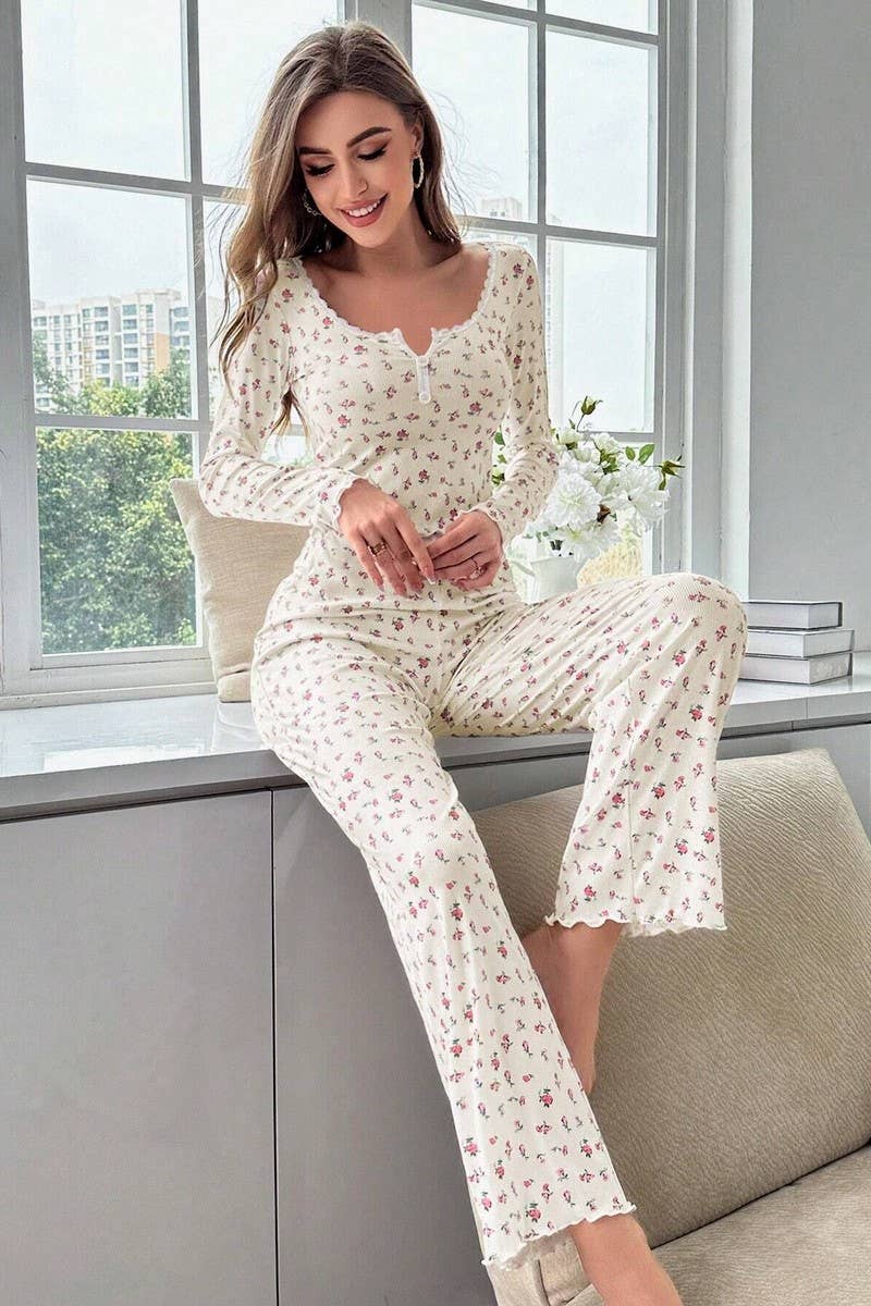 CWSPJ00471_FLORAL LONG SLEEVE TOP AND PANTS LOUNGEWEAR SET