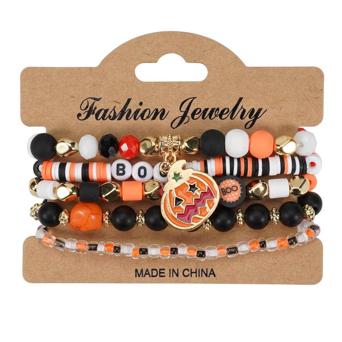 HALLOWEEN PUMPKIN GHOST BEADED BRACELET