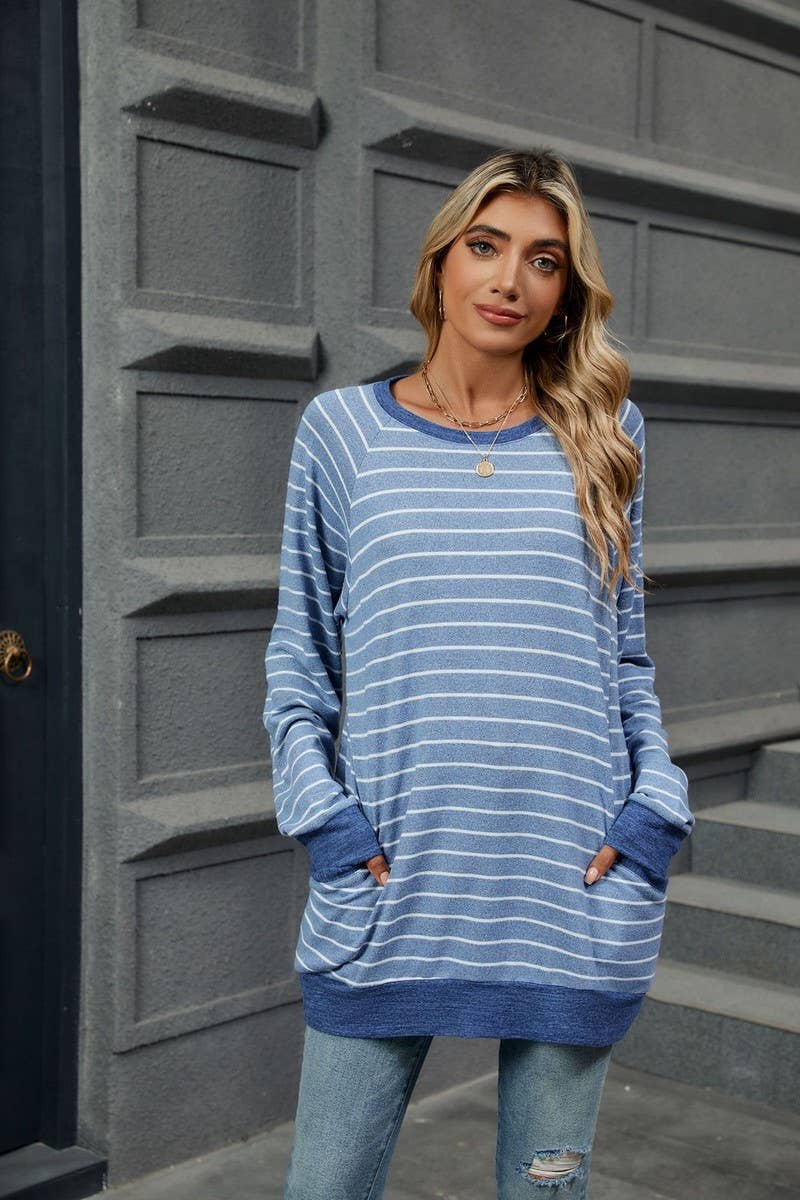 CWTBLL3664_COLOR BLOCKED STRIPED POCKET LOOSE T-SHIRT