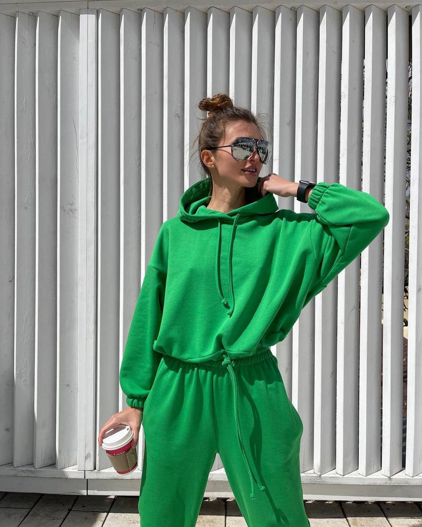 Drawstring short jacket and long pants set