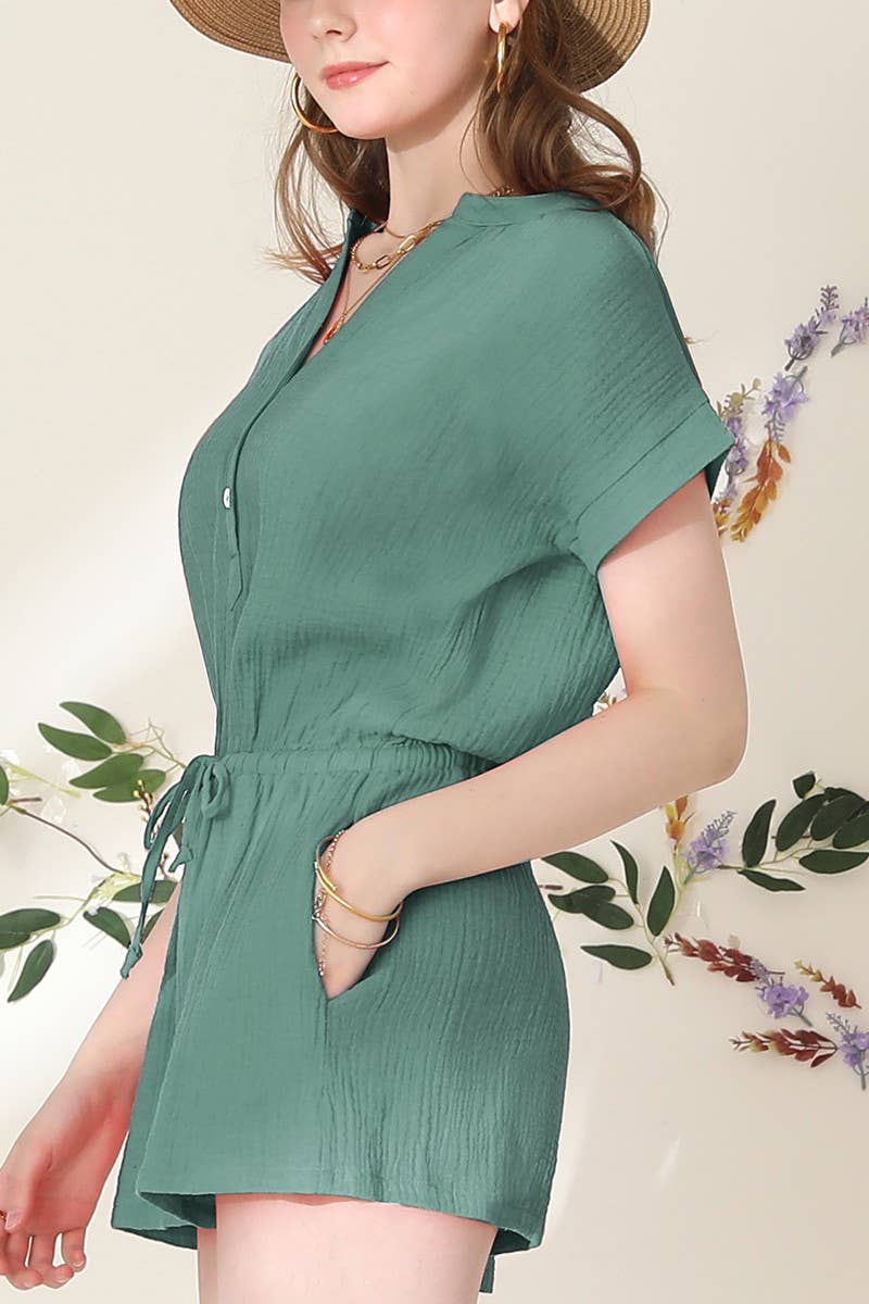 CWSJS224_HENLEY NECK SHORT SLEEVE JUMPSUIT ROMPER