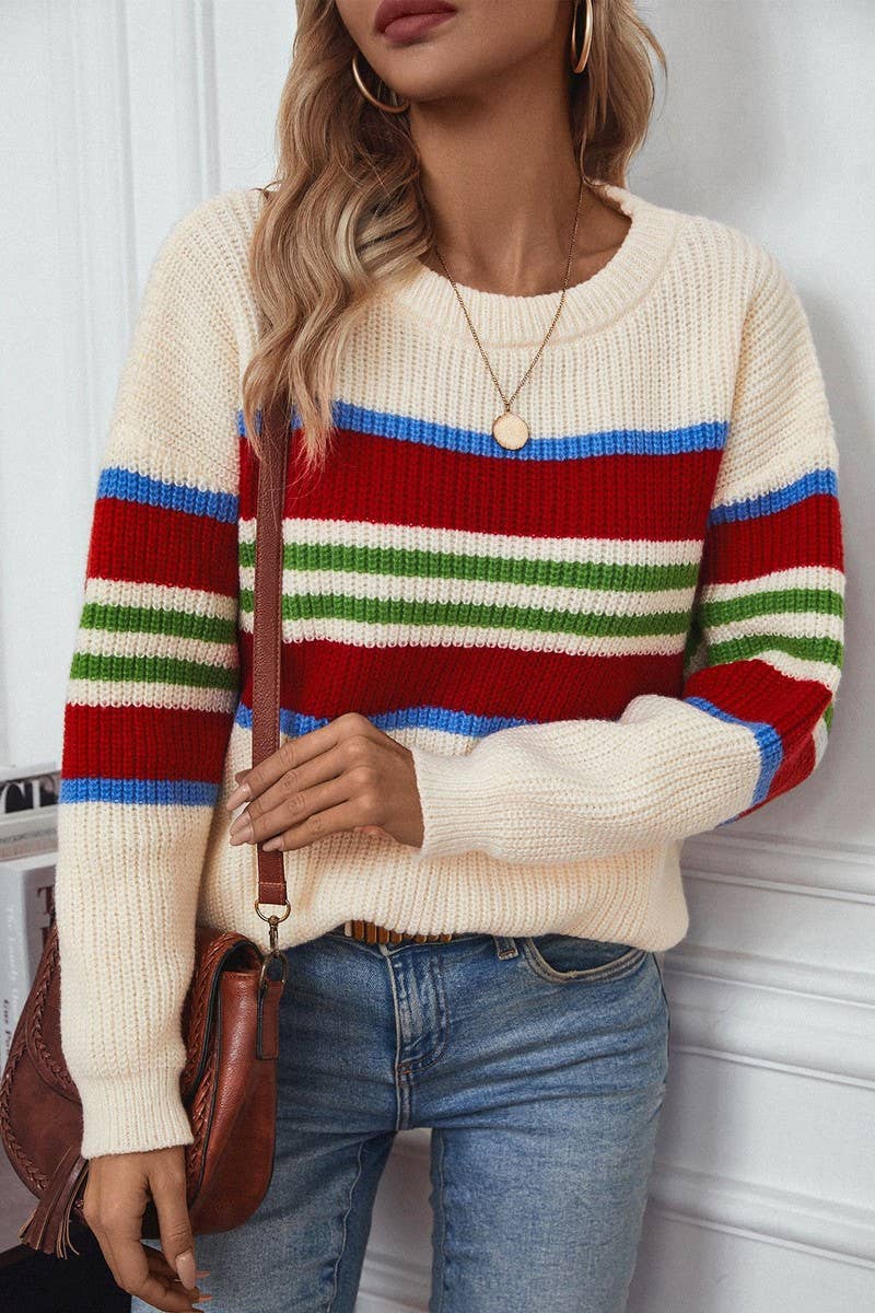 CWOSWL2918_RAINBOW STRIPED KNITTED SWEATER