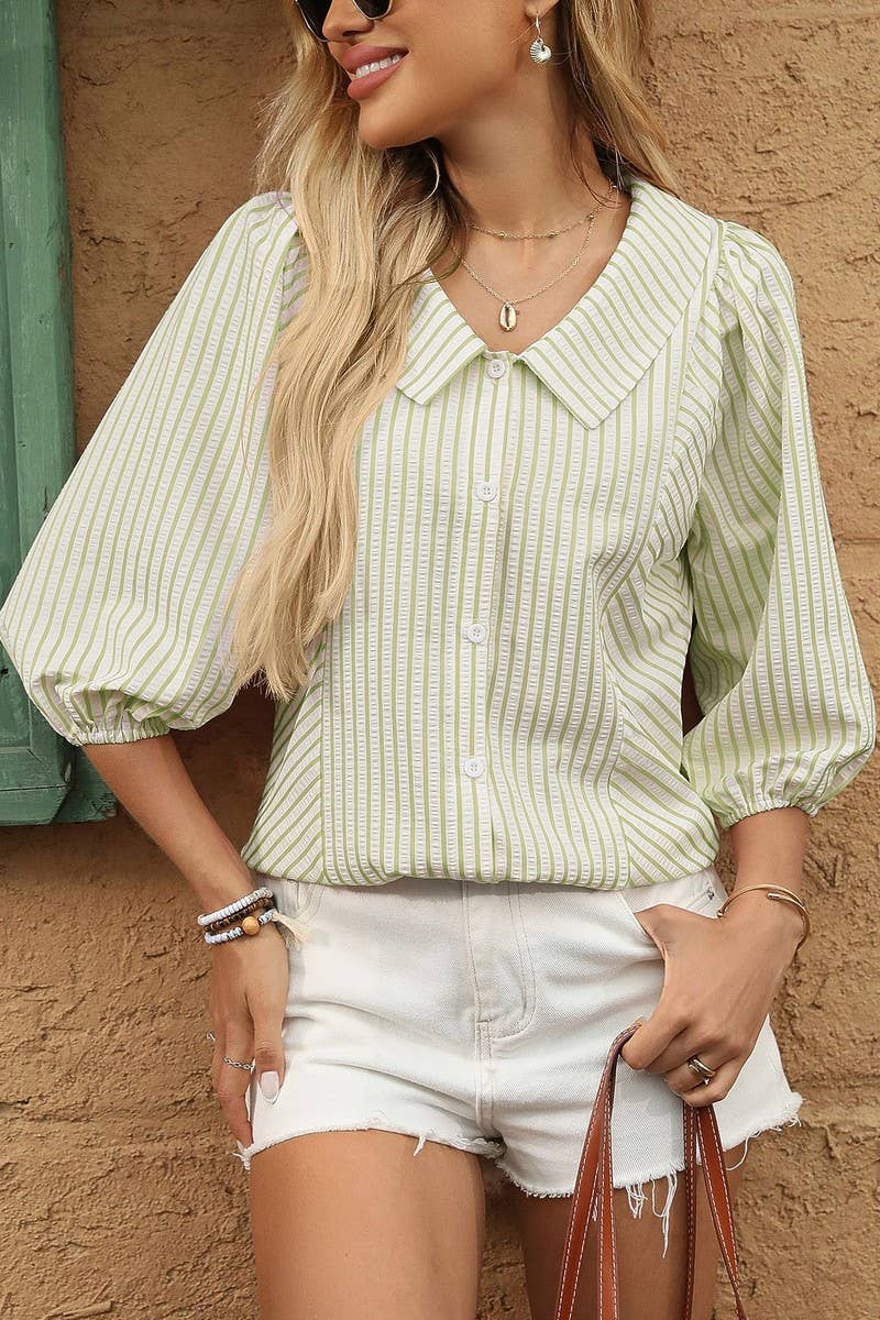 CWTBLS1812_SUMMER LADIES LAPEL SWEET BABYDOLL SHIRT