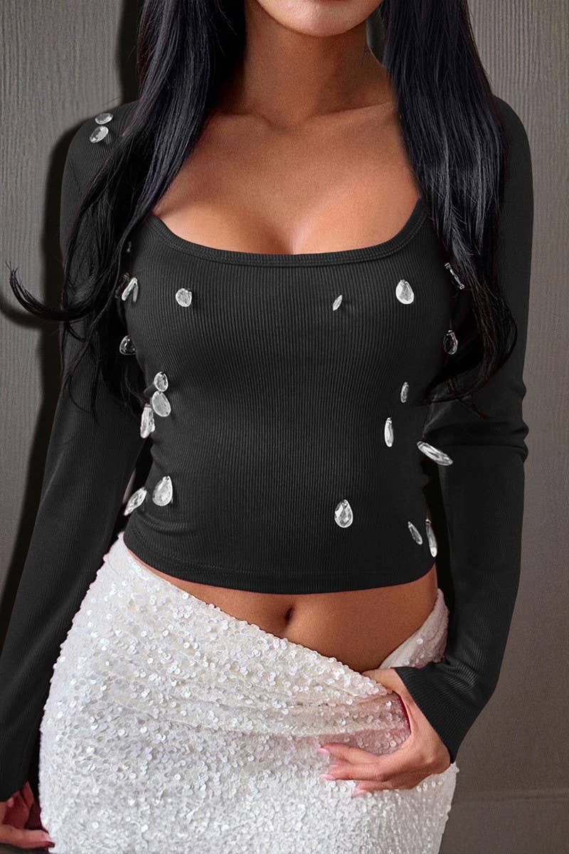 CWTBLL01042_U-NECK LONG-SLEEVED SLIM-FIT TOP