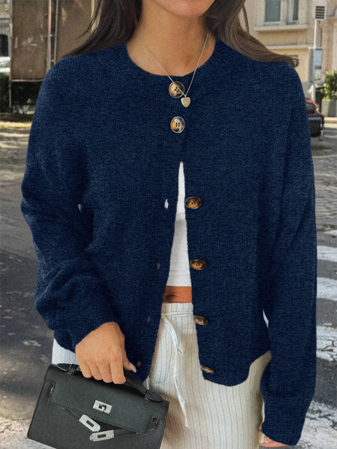 Casual simple button long-sleeved coat sweater