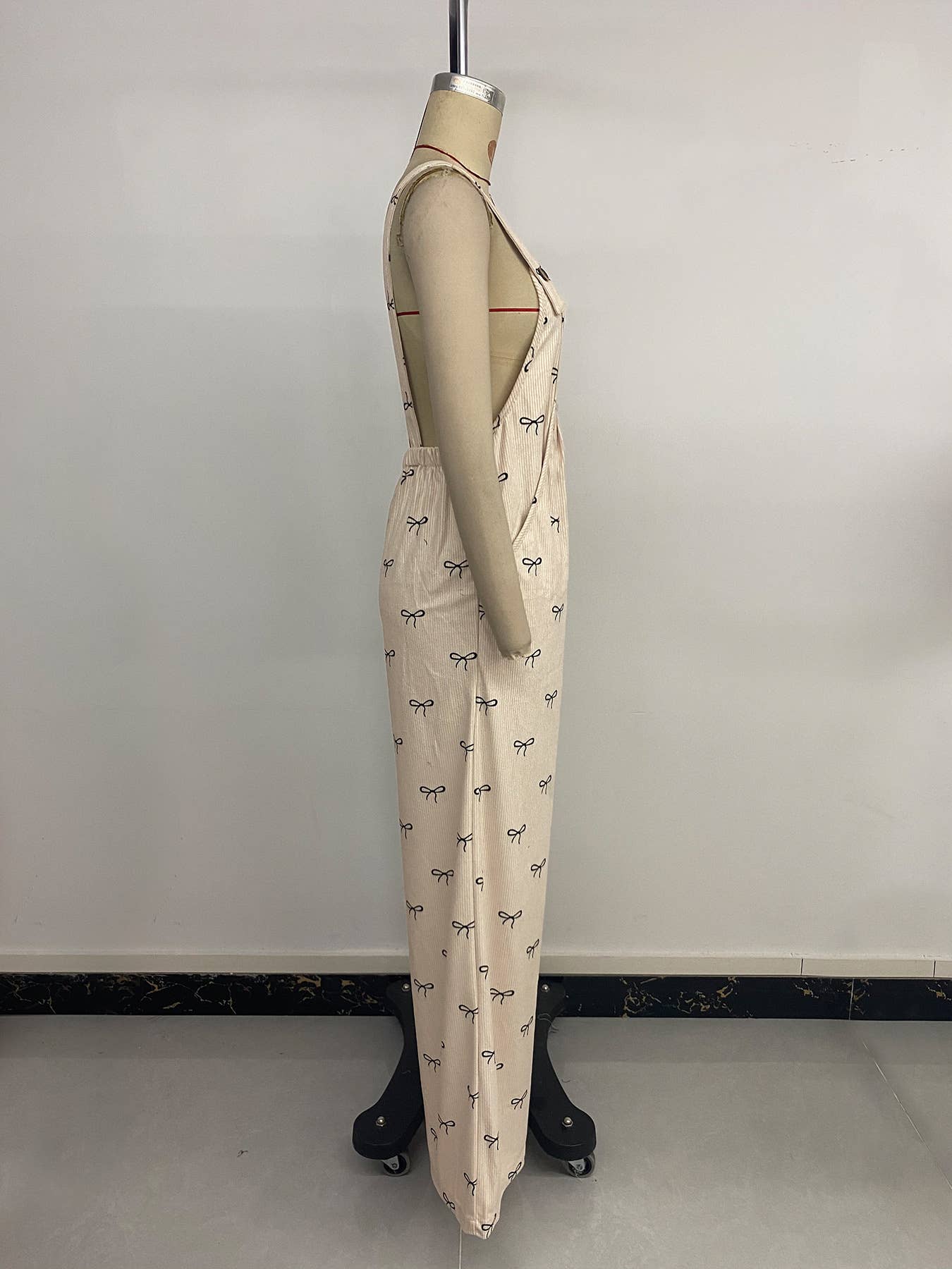 Bow-printed wide-leg one-piece overalls