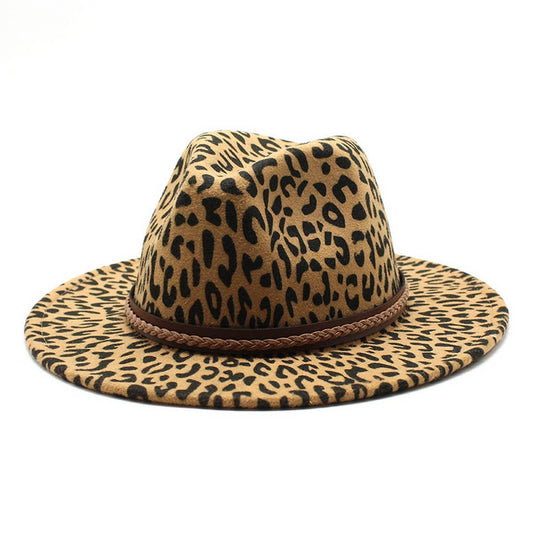 LEOPARD PRINT HAT JAZZ HAT WOOLEN HAT WIDE BRIM HAT_CWAH2604