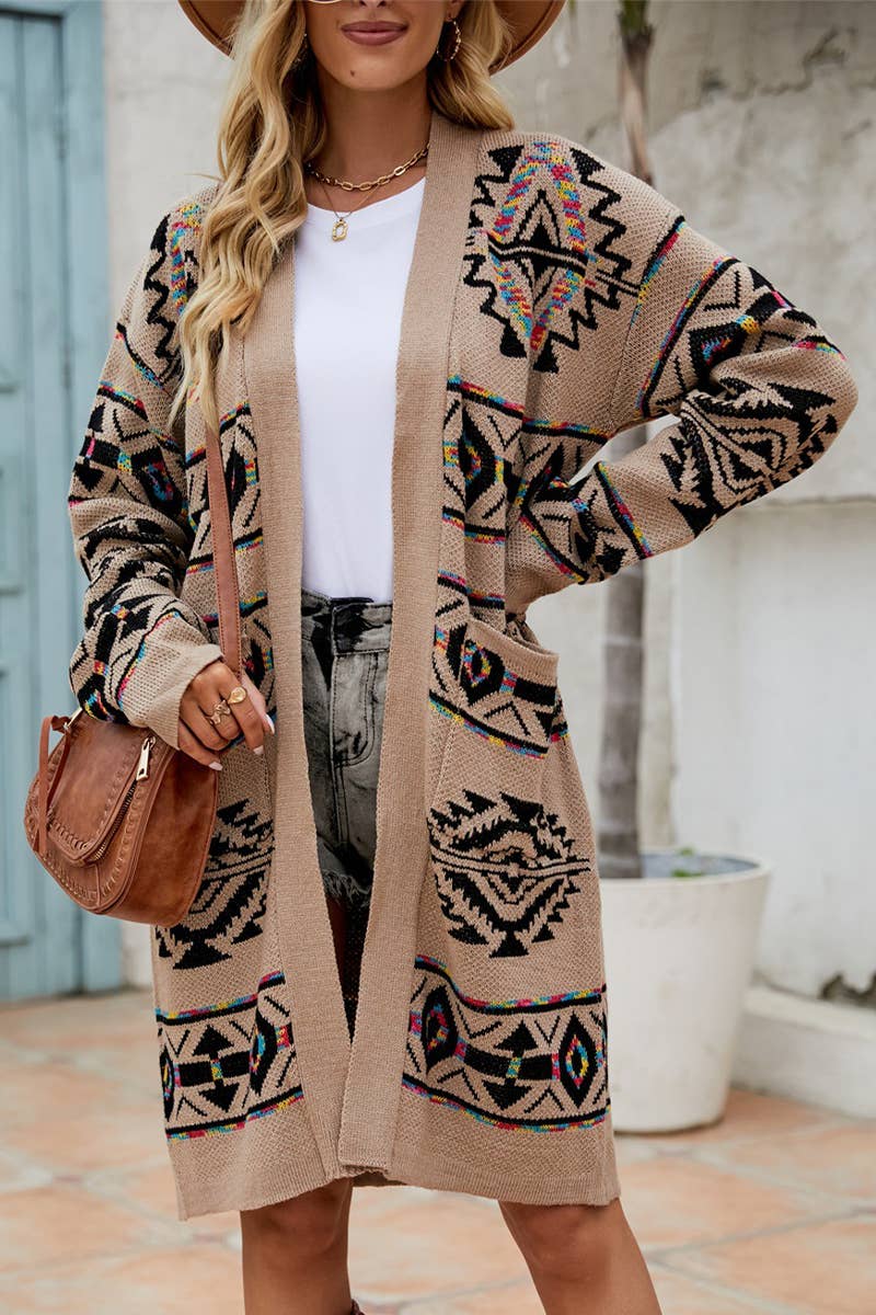 DIAMOND VINTAGE JACQUARD PLUS SIZE SWEATER COAT