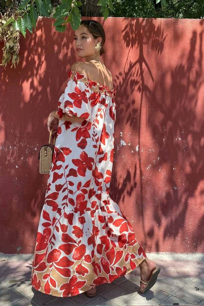 CWDMD6484_FLORAL OFF-SHOULDER PUFF SLEEVE MAXI DRESS