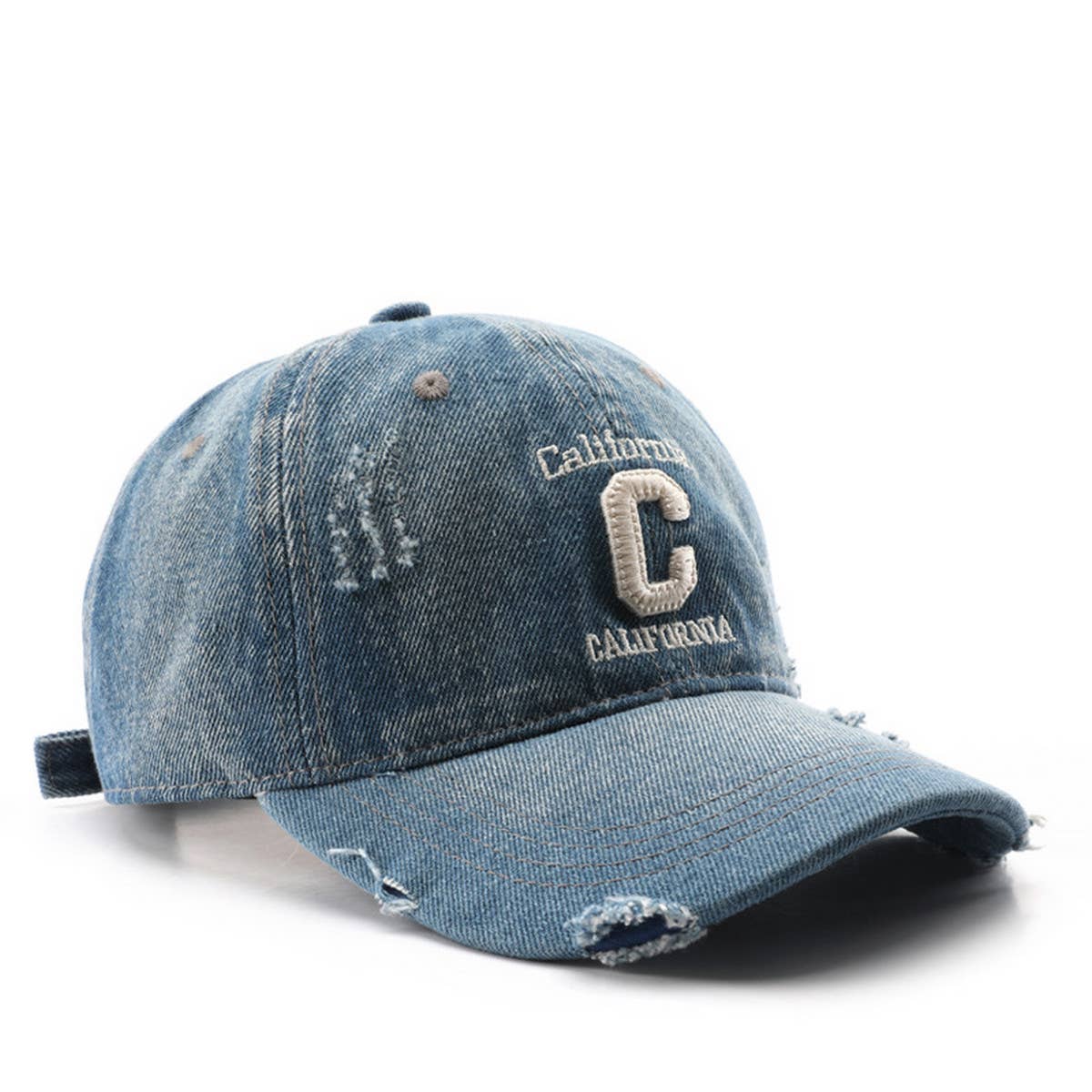 CWAH3204_VINTAGE DENIM EMBROIDERED VISOR BASEBALL CAP