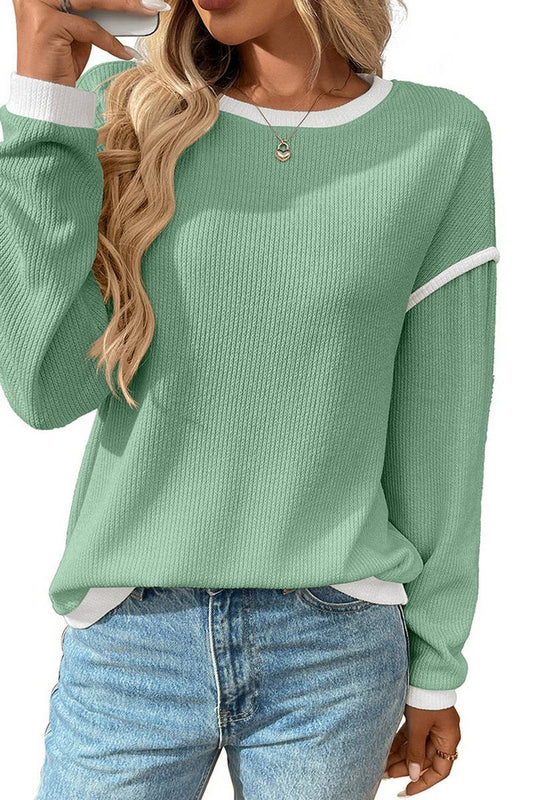 CWOSWL07154_COLORBLOCK KNIT-LOOK CREWNECK LOOSE TOP