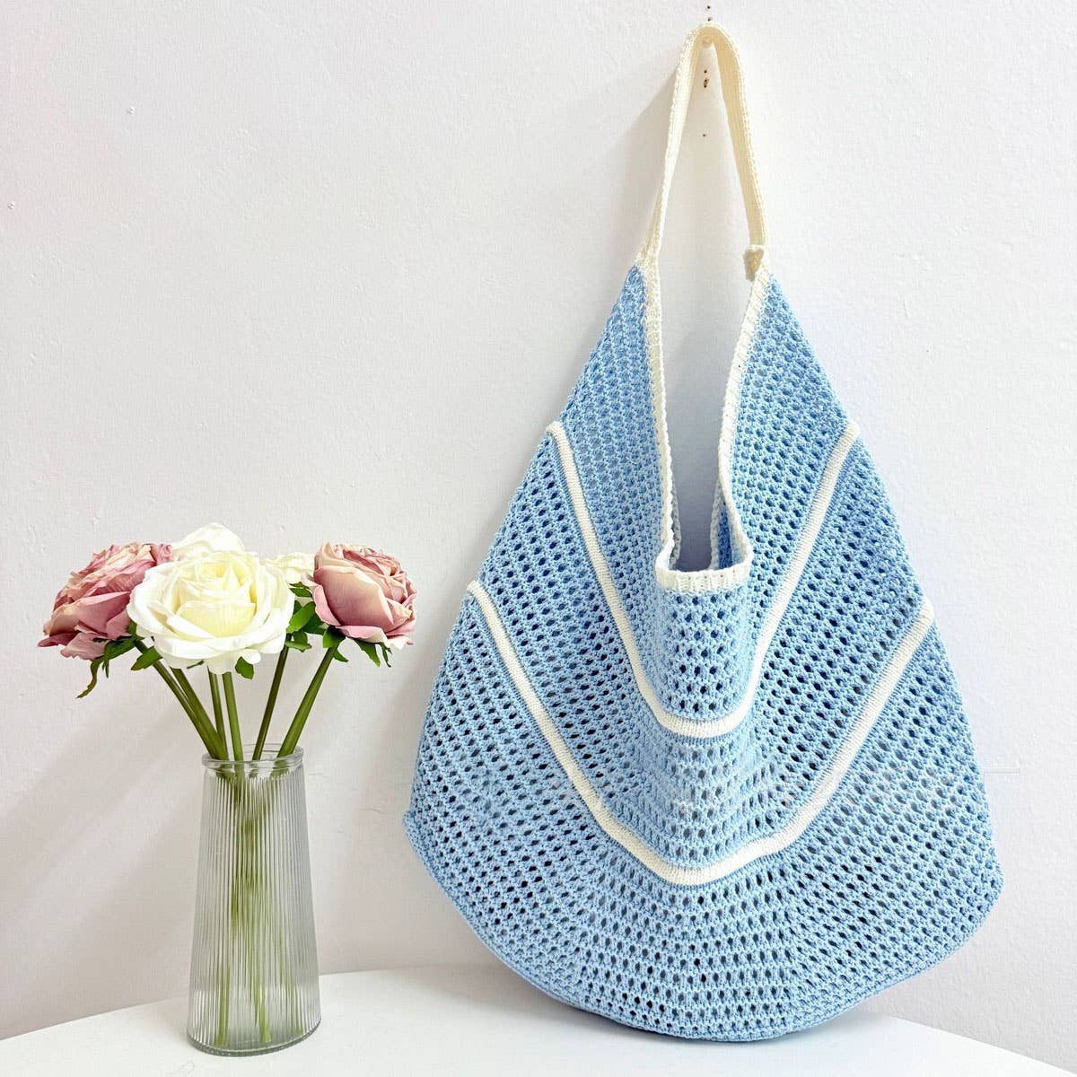 CUAB00630_2025 STRIPED KNIT TOTE BAG LARGE CAPACITY VACATION