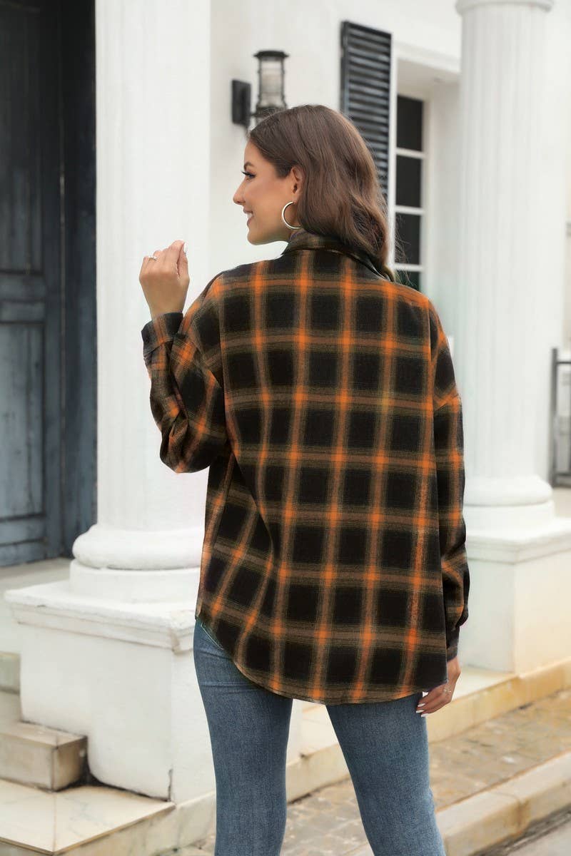 CWOCO0330_CASUAL PLAID BUTTON-DOWN SHIRT TOP COAT