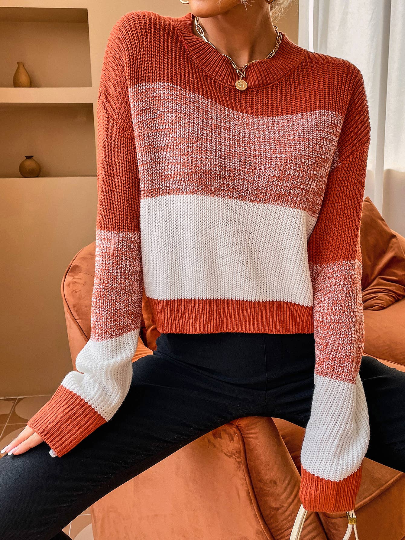 CWOSWL1152_Long Sleeve Round Neck Pullover Sexy Sweater