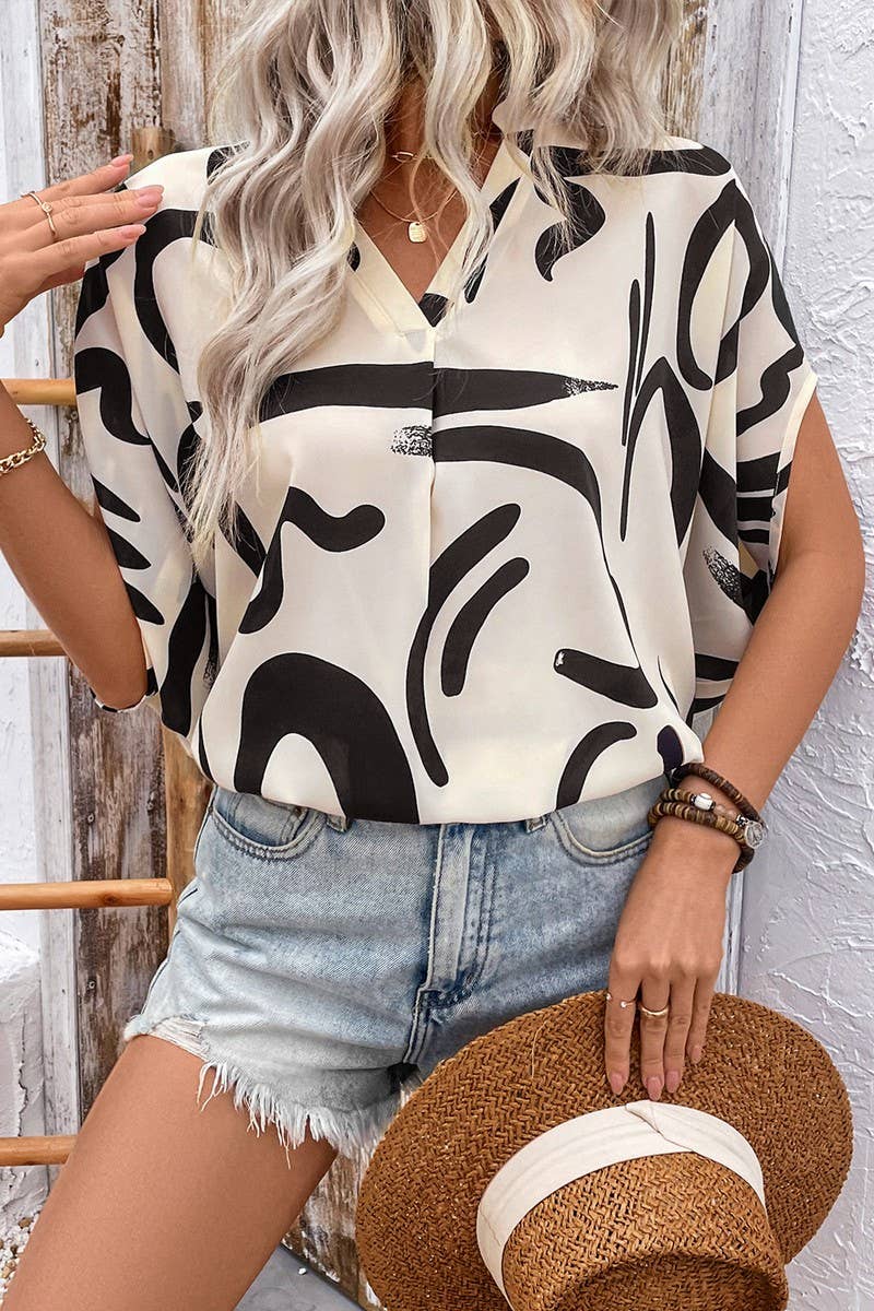 CWTSTS0517_BATWING SLEEVE GEOMETRIC PRINT SHIRT