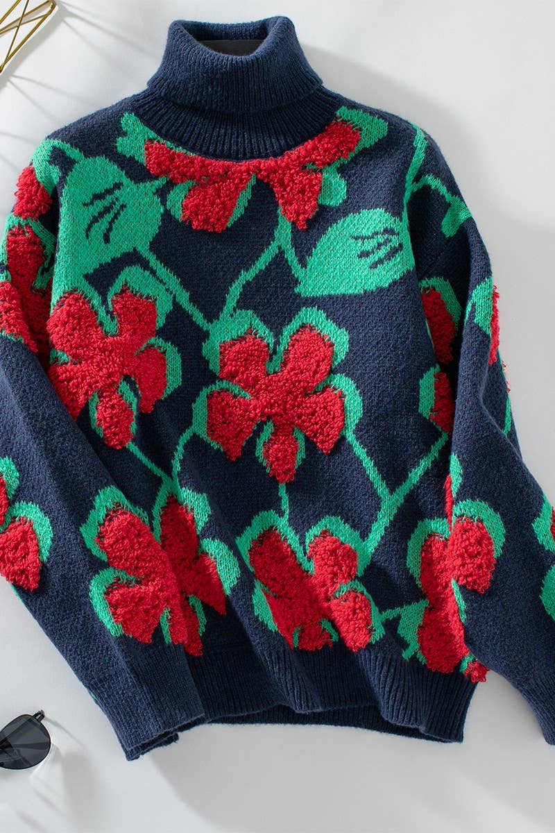 CWOSWL2911_3D FLOCKED FLOWER PATTERN KNIT TOP