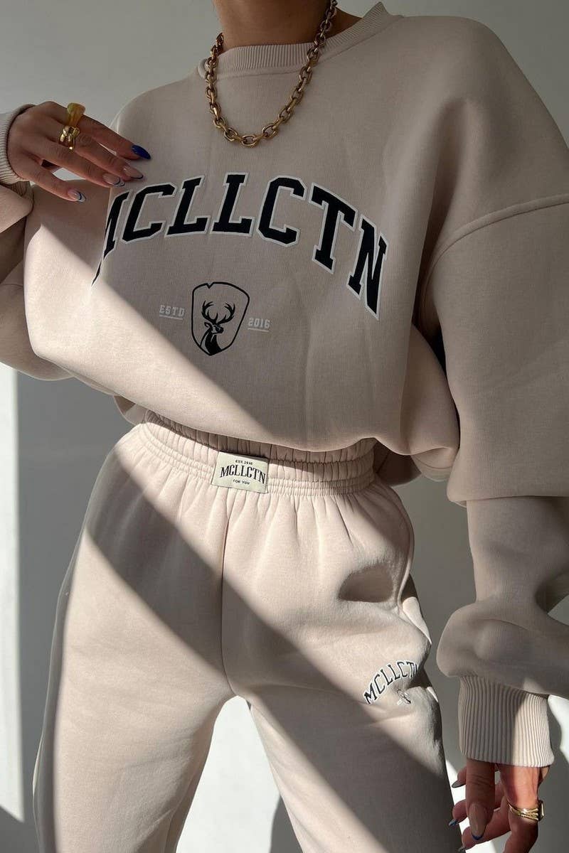 CWSTB1360_LETTER PRINT THICK SWEATSHIRT PANTS SET