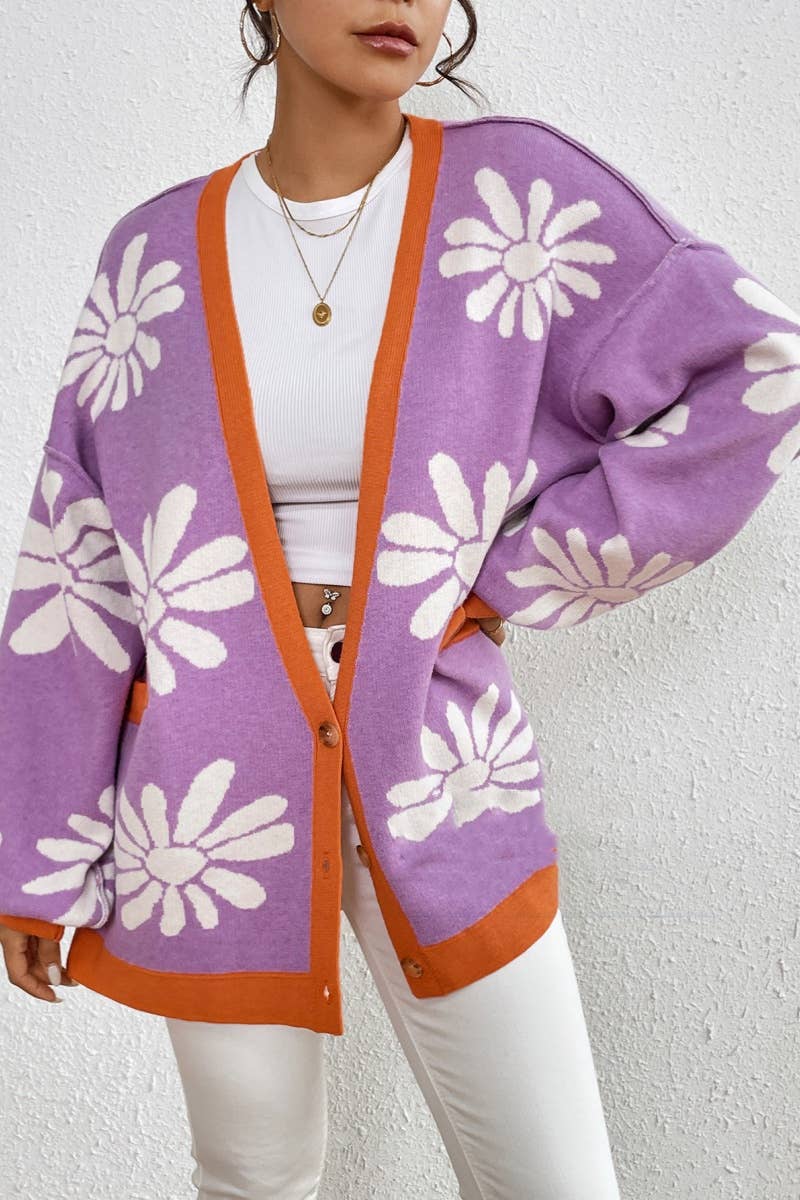 CWOCAL2121_WINTER V-NECK FLOWER LONG SLEEVE CARDIGAN