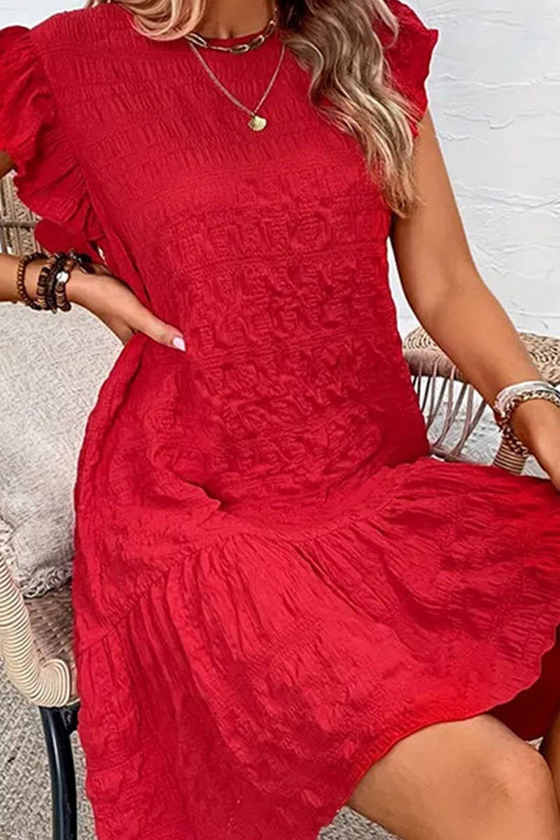 CWDSD7615_RUFFLED SLEEVELESS A-LINE LOOSE MINI DRESS