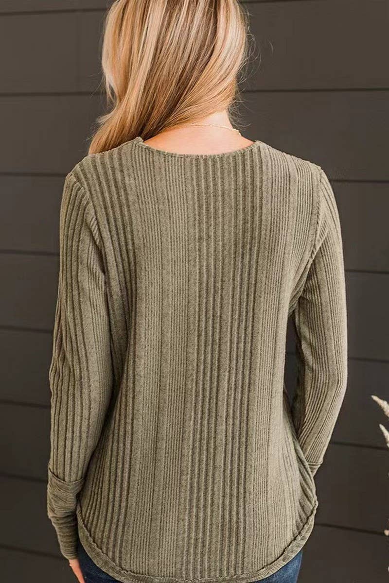 CWTBLL01081_CASUAL V NECK SOLID LONG SLEEVE BLOUSE