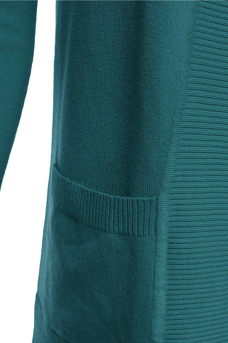 AWOCAL313_Open Front Long Sleeve Pockets Sweater Cardigan