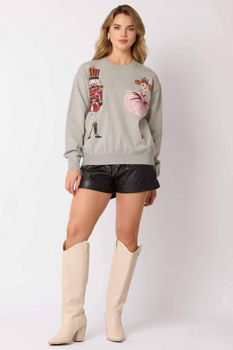 CWTBLL01264_CHRISTMAS SOLDIER SEQUIN LOOSE SWEATSHIRT