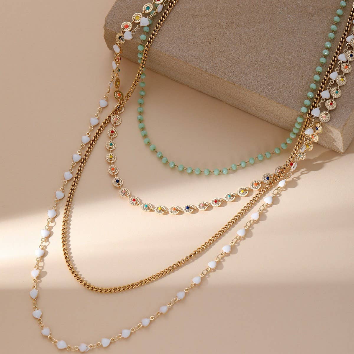 VINTAGE MULTI-LAYERED BEADED OIL DROP NECKLACE