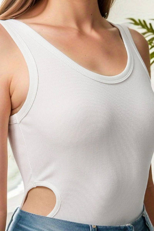 CWSBSSL0120_SLIM FIT RIBBED U NECK WAIST CUTOUT BODYSUIT