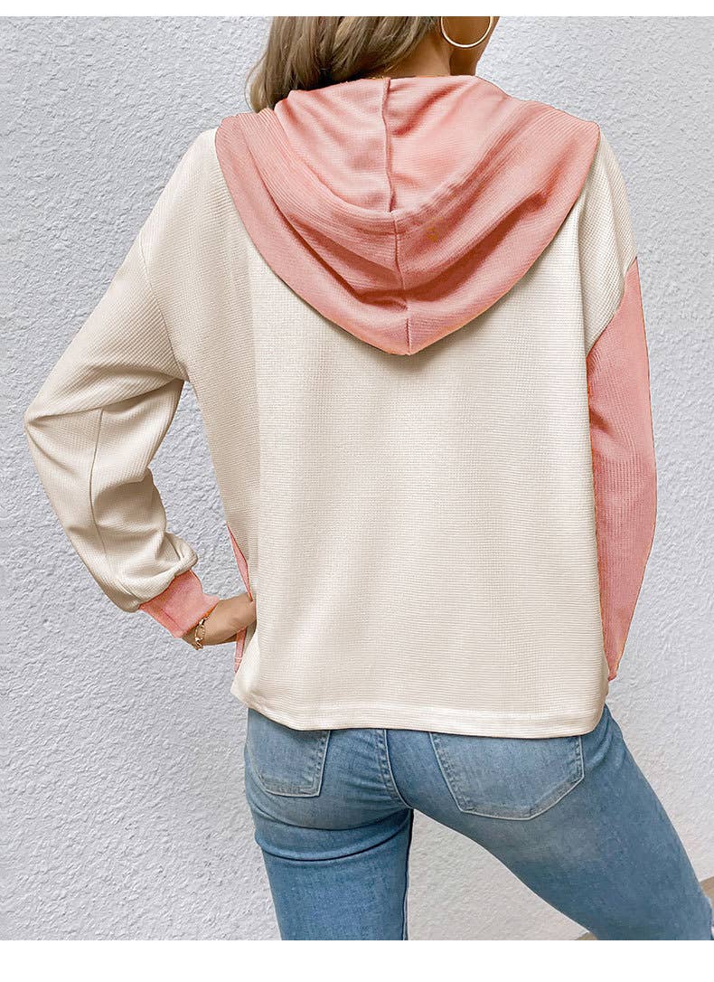 Contrast color loose hooded hoodie