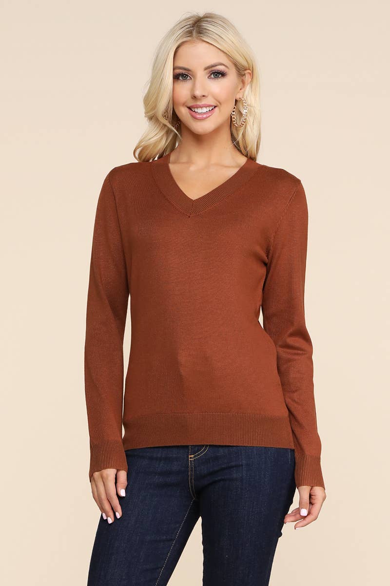 AWOSWL284_Simple V-Neck Pullover Soft Knit Sweater