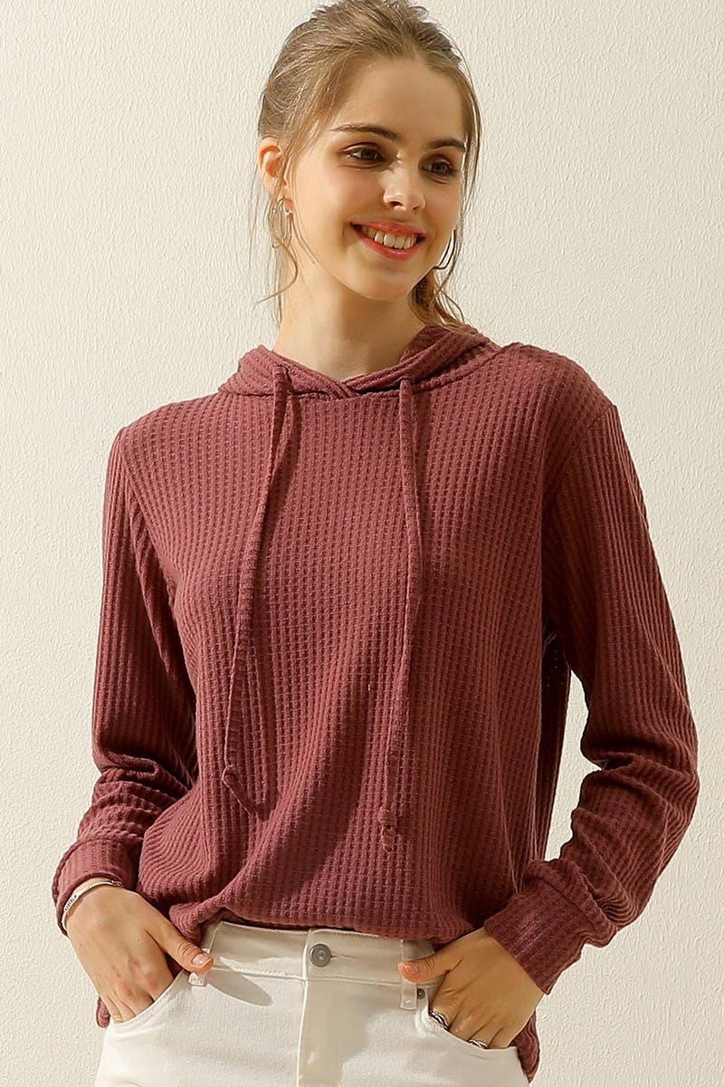 CWOHOL444_HOODED WAFFLE KNIT SWEATER TOP LOUNGE WEAR
