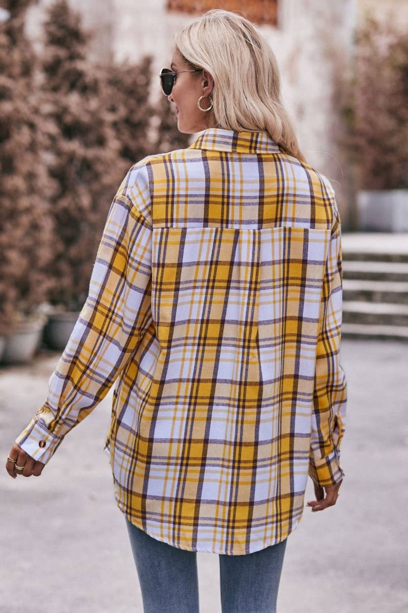 CWTSTL2188_AUTUMN WINTER POCKET PLAID LONG-SLEEVED SHIRT
