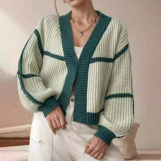 Cardigan color patchwork striped loose cardigan coat
