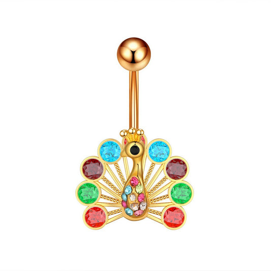 Peacock CZ Navel Ring Piercing Jewelry for Women_CWMM9365