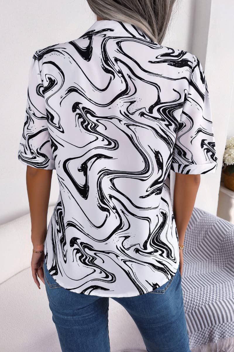 CWTSTS0443_CASUAL COLOR CONTRAST SHORT-SLEEVED SHIRT TOP