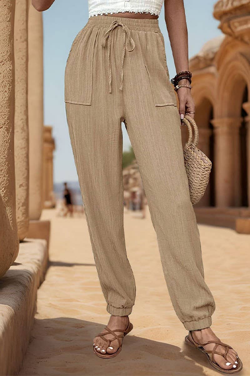 CWBLP0802_TEXTURED SOLID COLOR CASUAL SKINNY PANTS