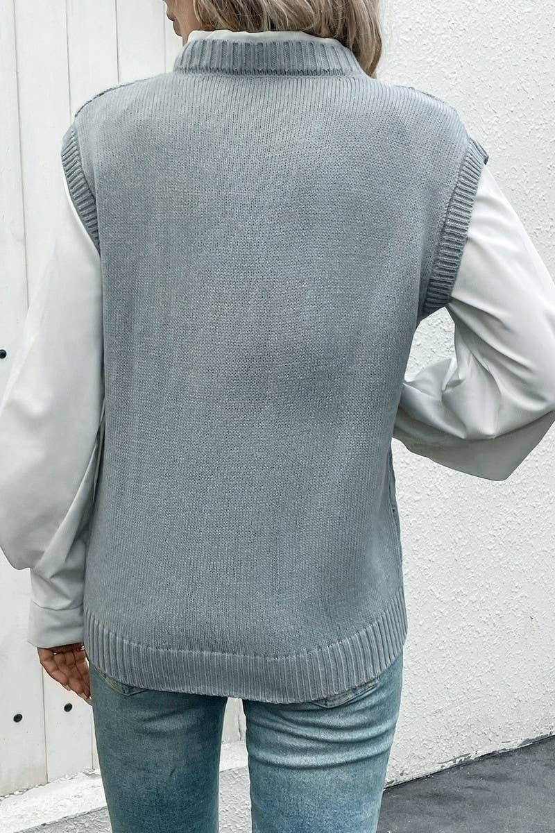 CWOV0409_CABLE V-NECK SOLID COLOR SWEATER VEST