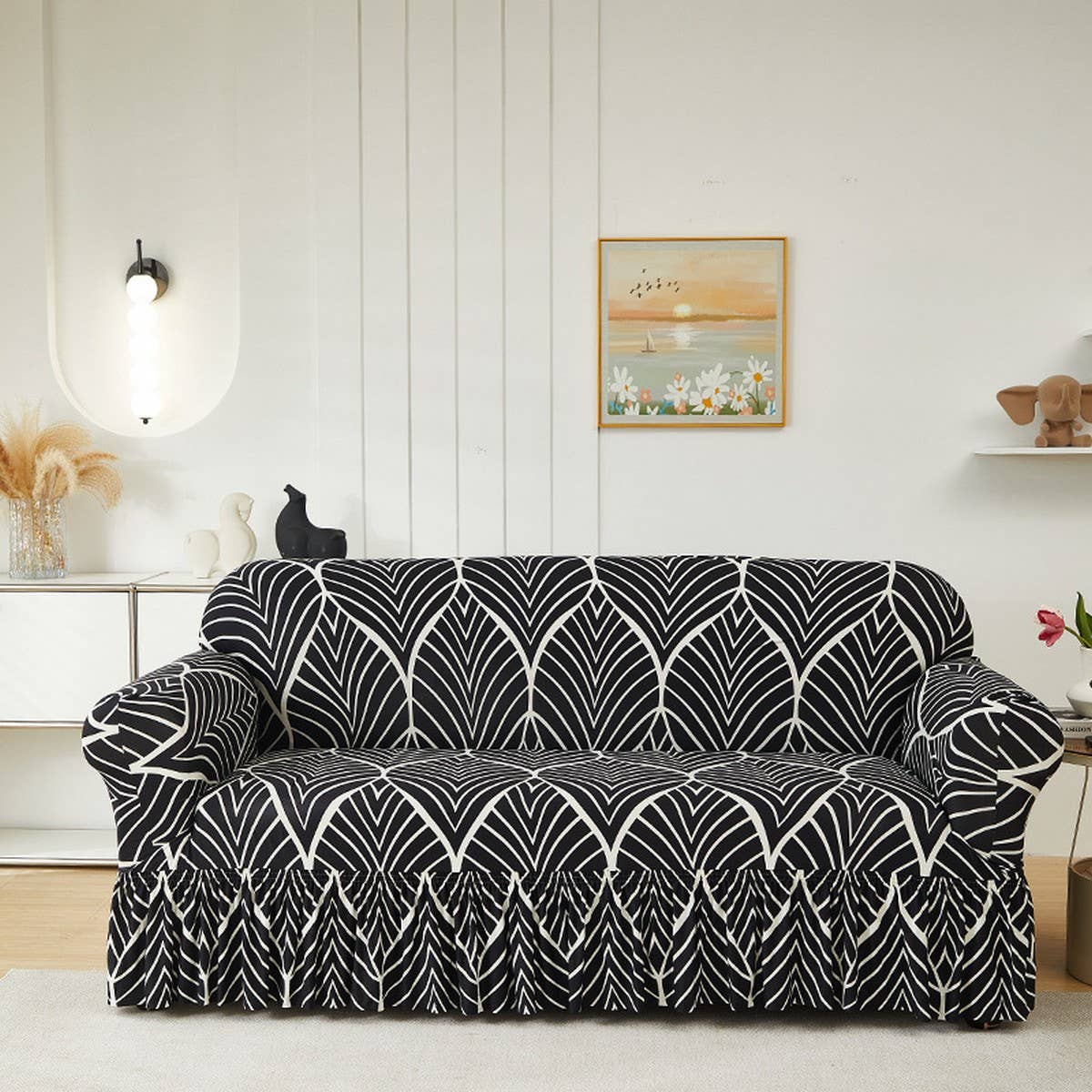 Floral Skirted Sofa Cover, Stretch & Full Fit