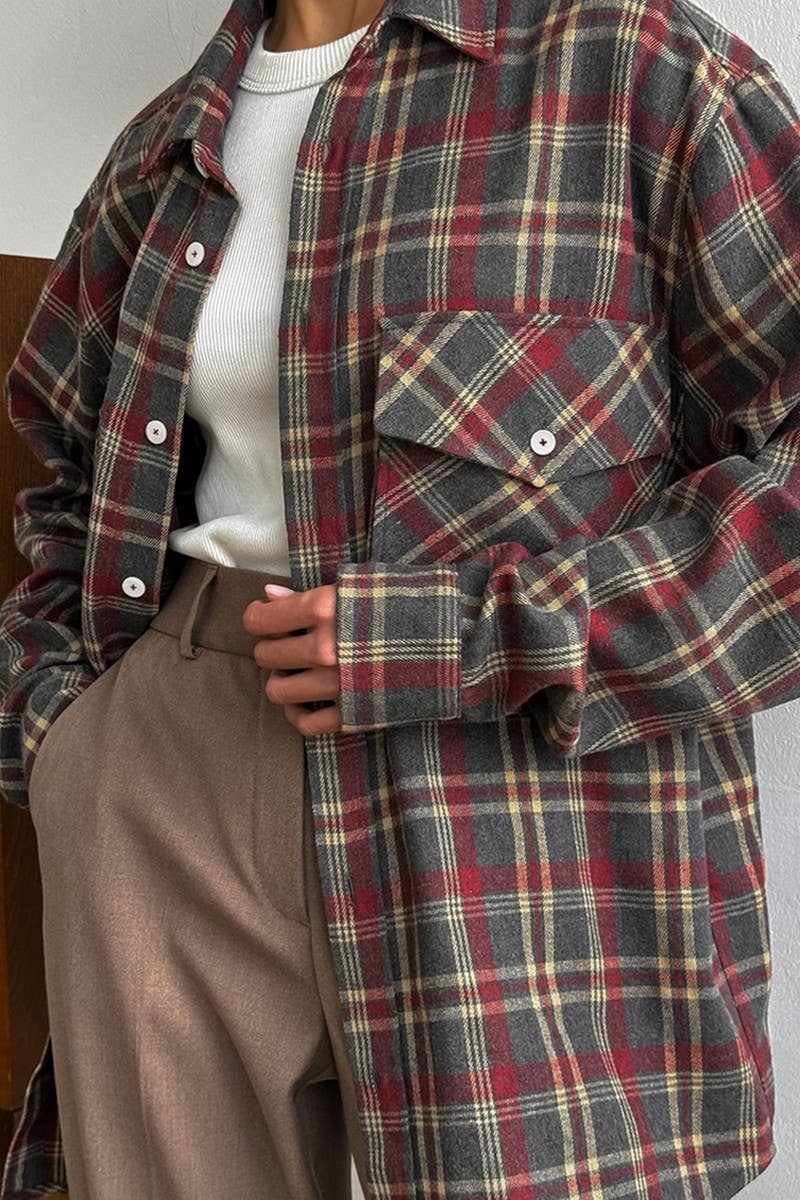 CWTBLL00577_RETRO PLAID CASUAL LONG SLEEVE SHIRT JACKET