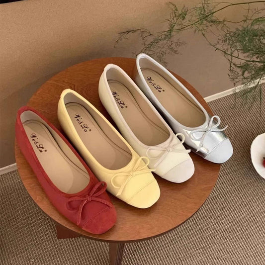 Red Wedge Round Toe Slip-On Ballet Flats_CWSHF0125