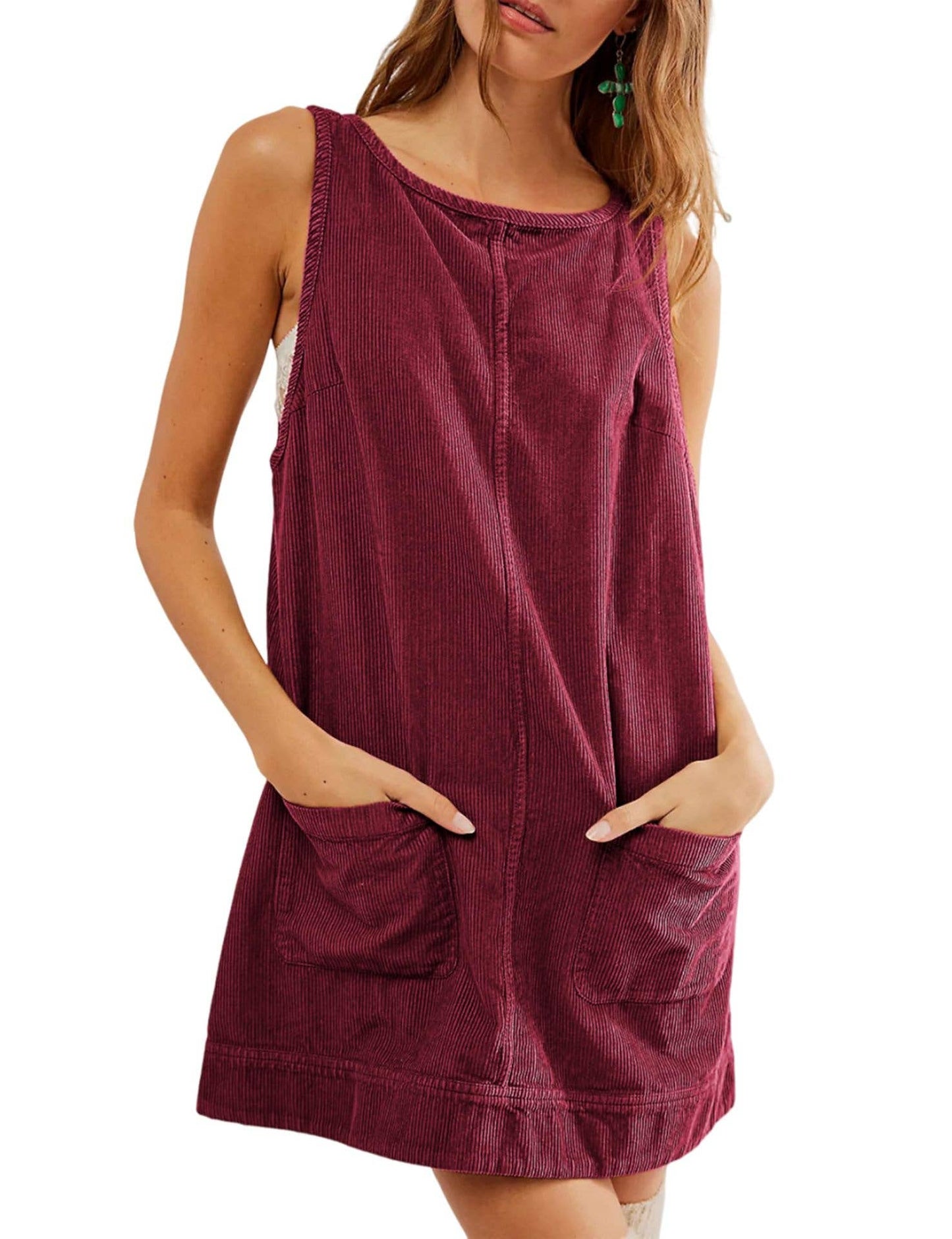 CASUAL CORDUROY SLEEVELESS TANK DRESS