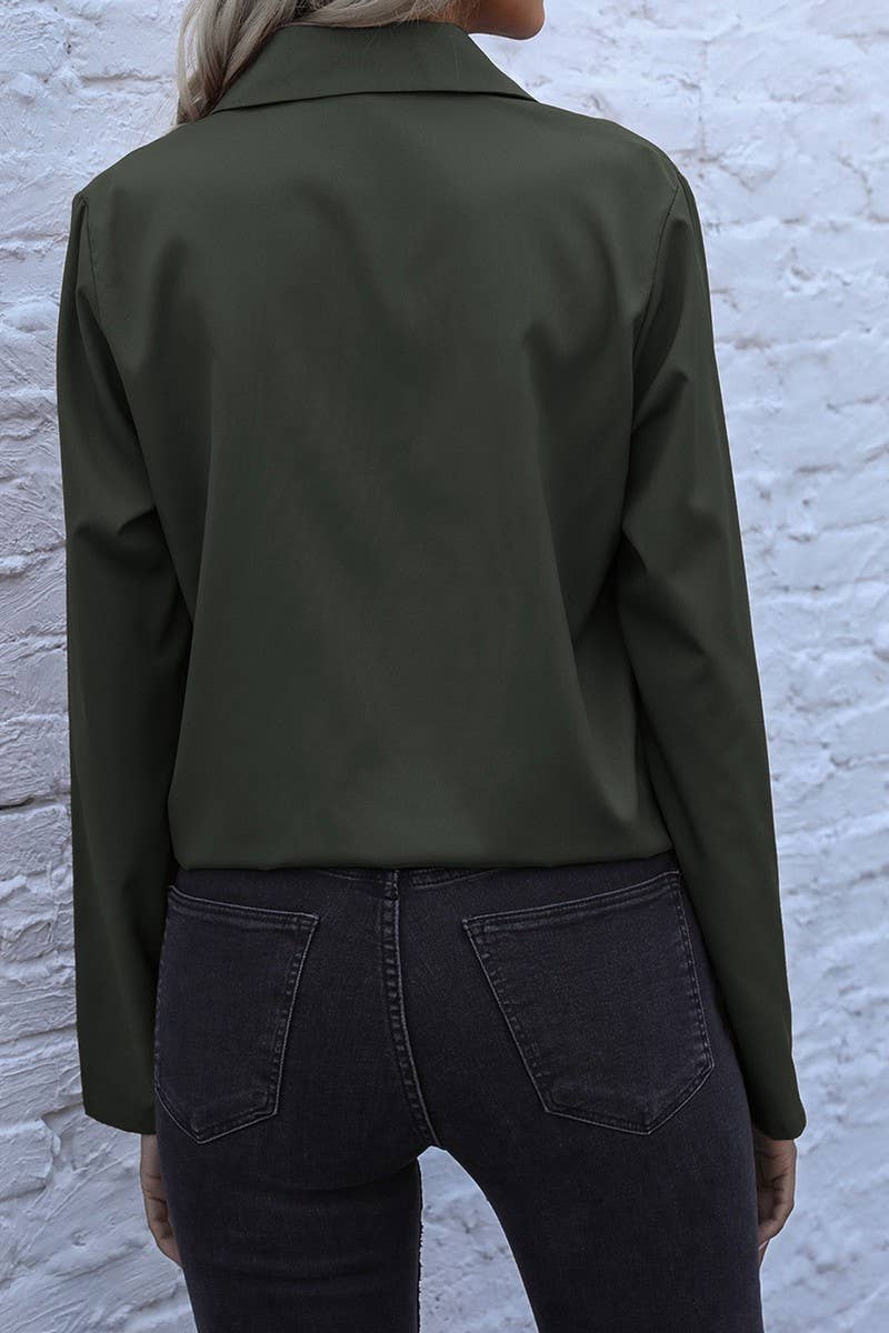 CWTSTL00958_LAPEL DRAWSTRING LONG SLEEVE SOLID SHIRT