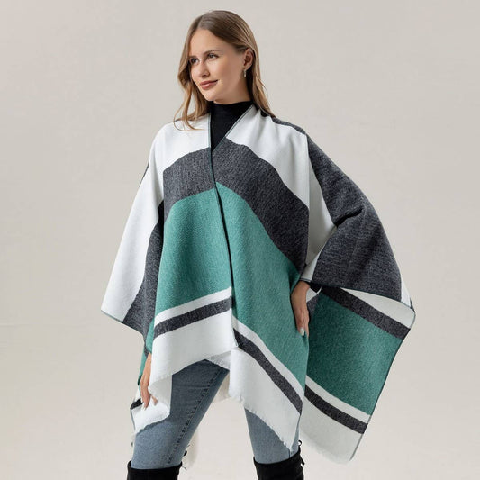 FAUX CASHMERE SHAWL ALL-MATCH CLOAK WITH TIES