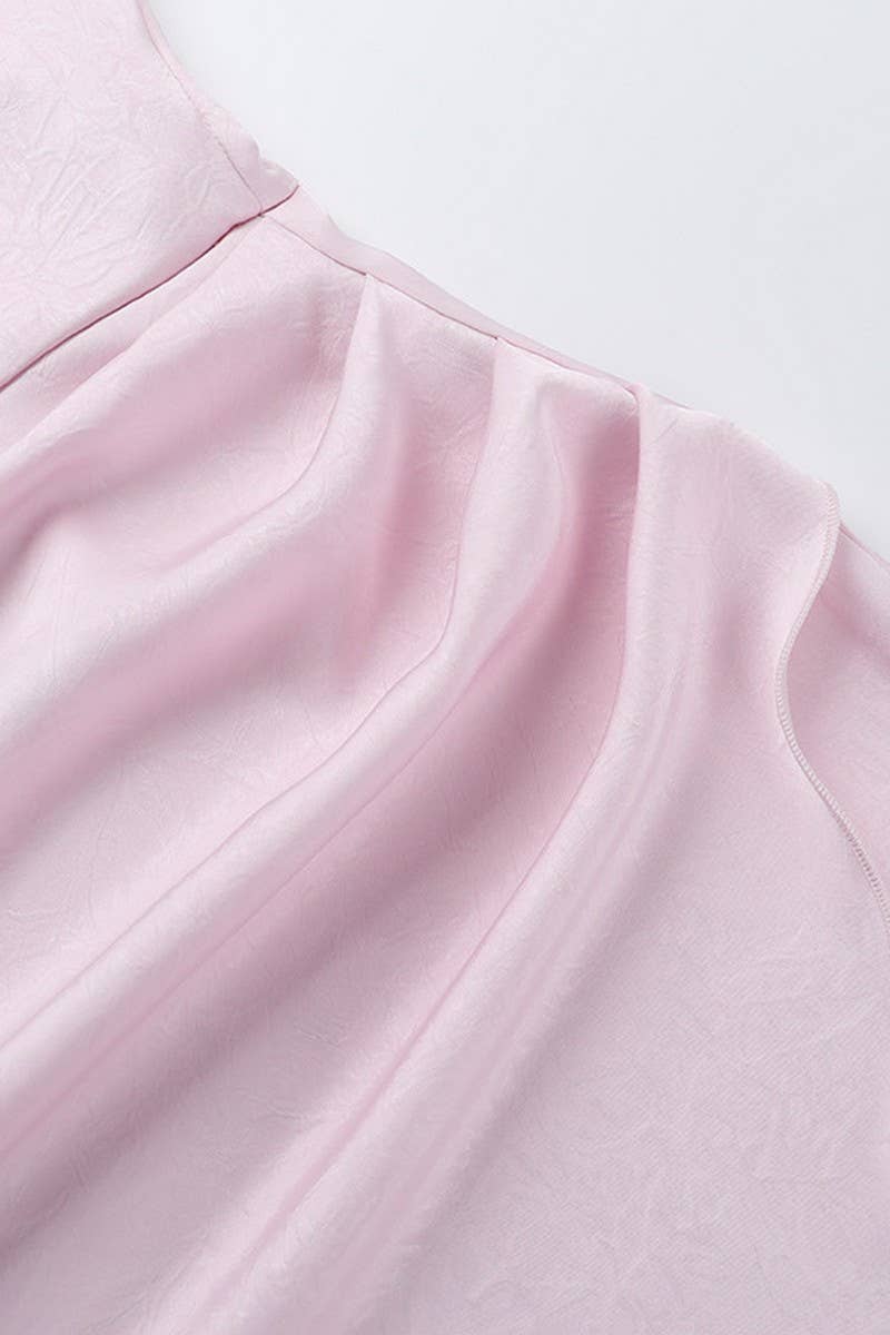 CWDMD5093_SATIN PLEATED SLIT FIT HIP SLING DRESS