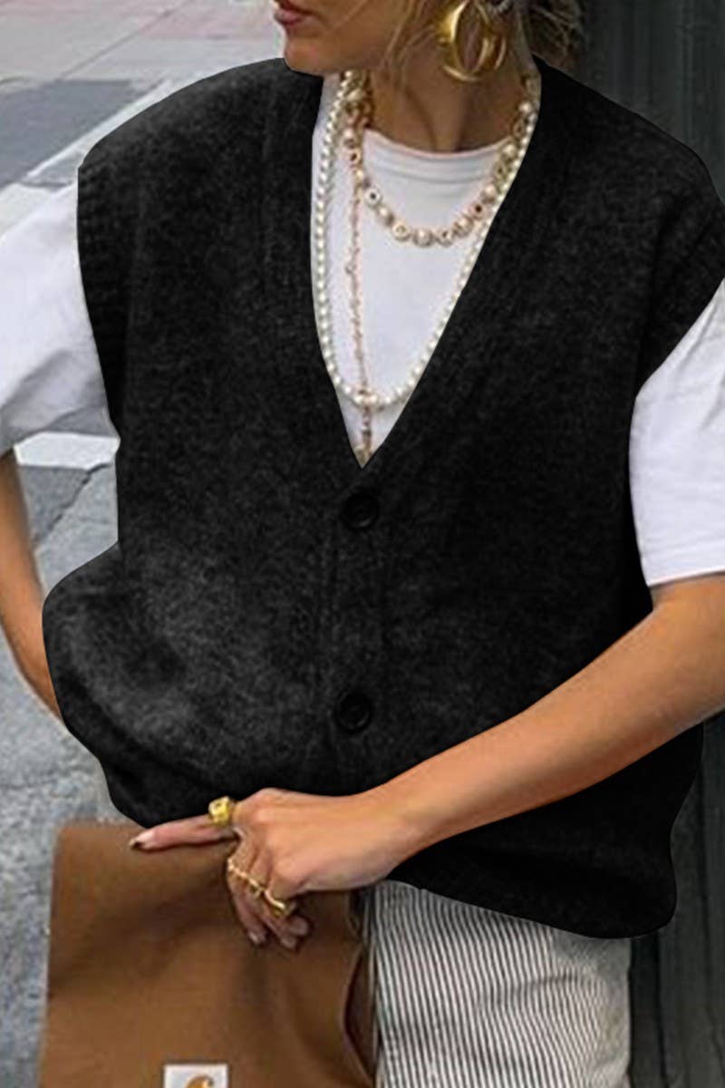 CWOV00127_CASUAL SOLID COLOR LOOSE KNITTED VEST